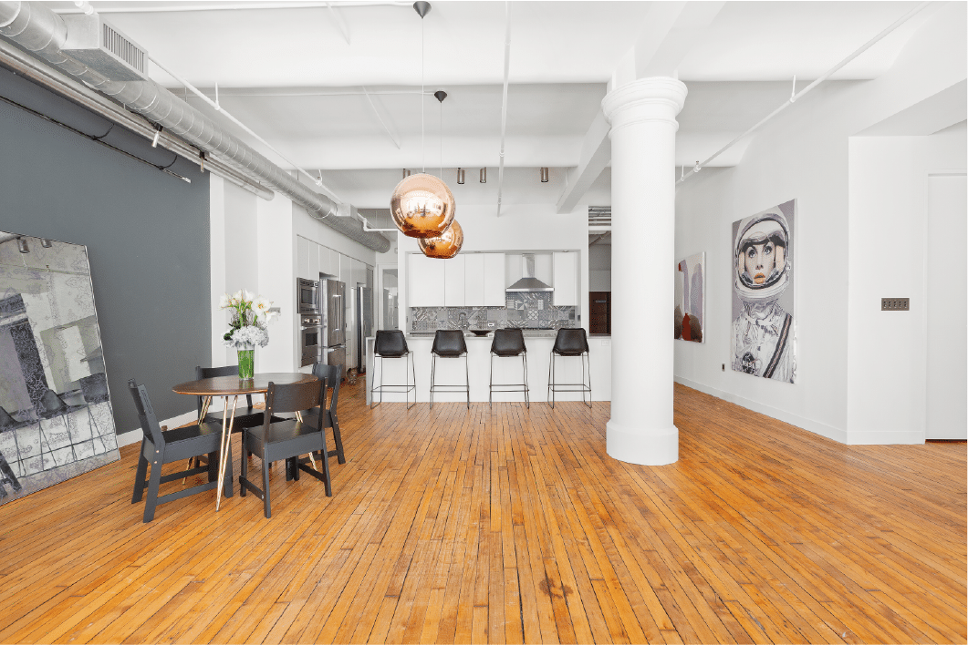 Loft living and dining room